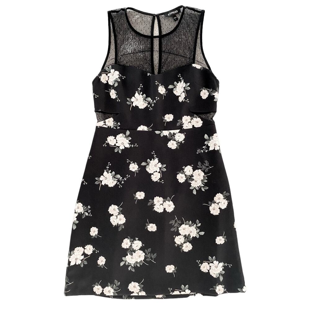 EXPRESS Black Mesh Floral Dress Womens Size 4
